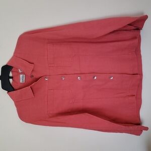Chicos midweight linen blend, salmon color, shell button down shirt shacket Sz 1
